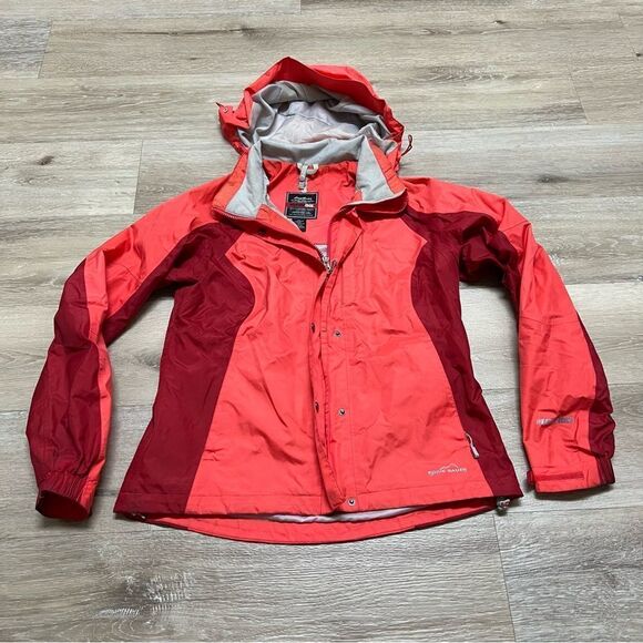 Eddie Bauer Weather Edge Hooded Rain Wind Jacket Women’s Small Red - Picture 1 of 11